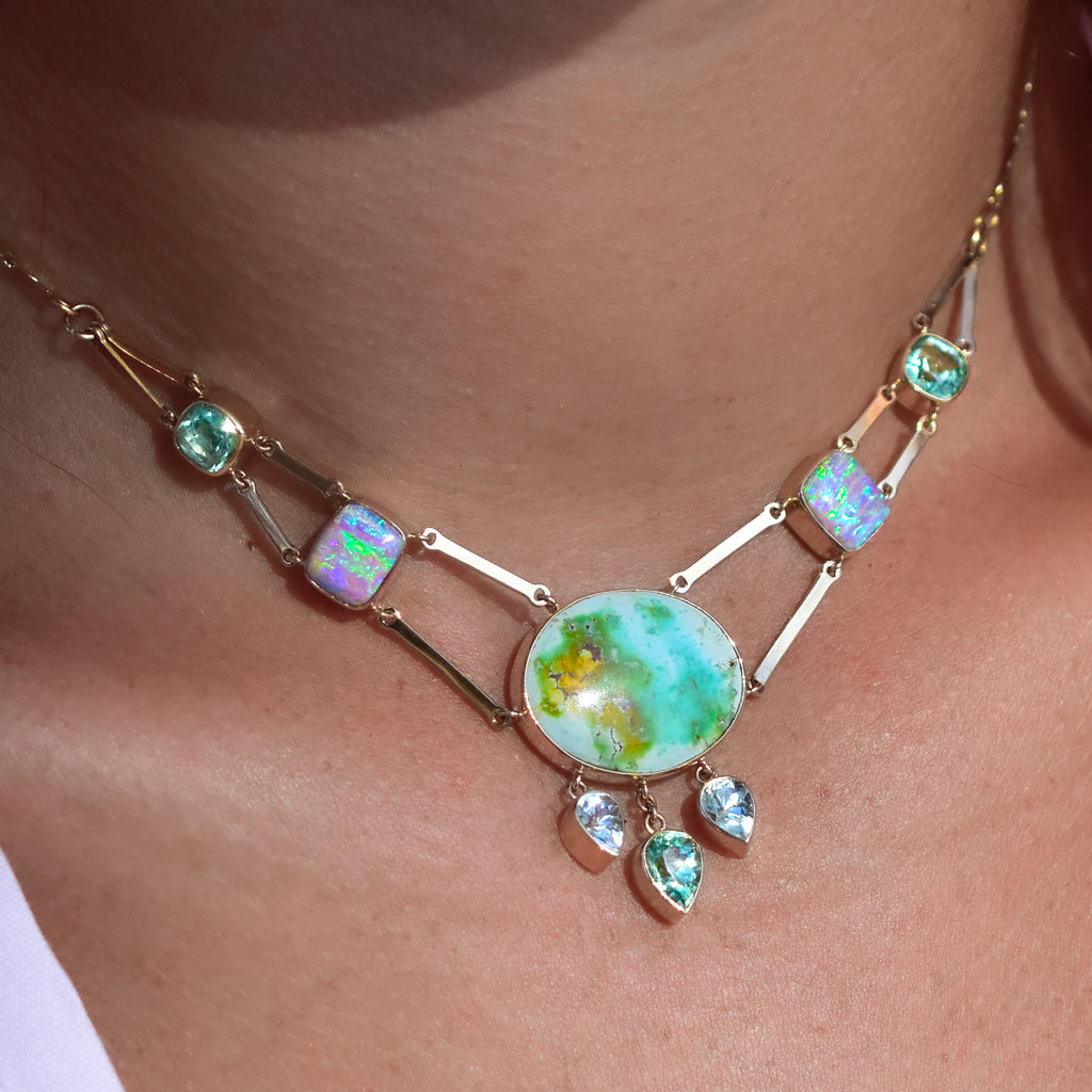 Australian Opal necklace with tourmaline and Turquoise