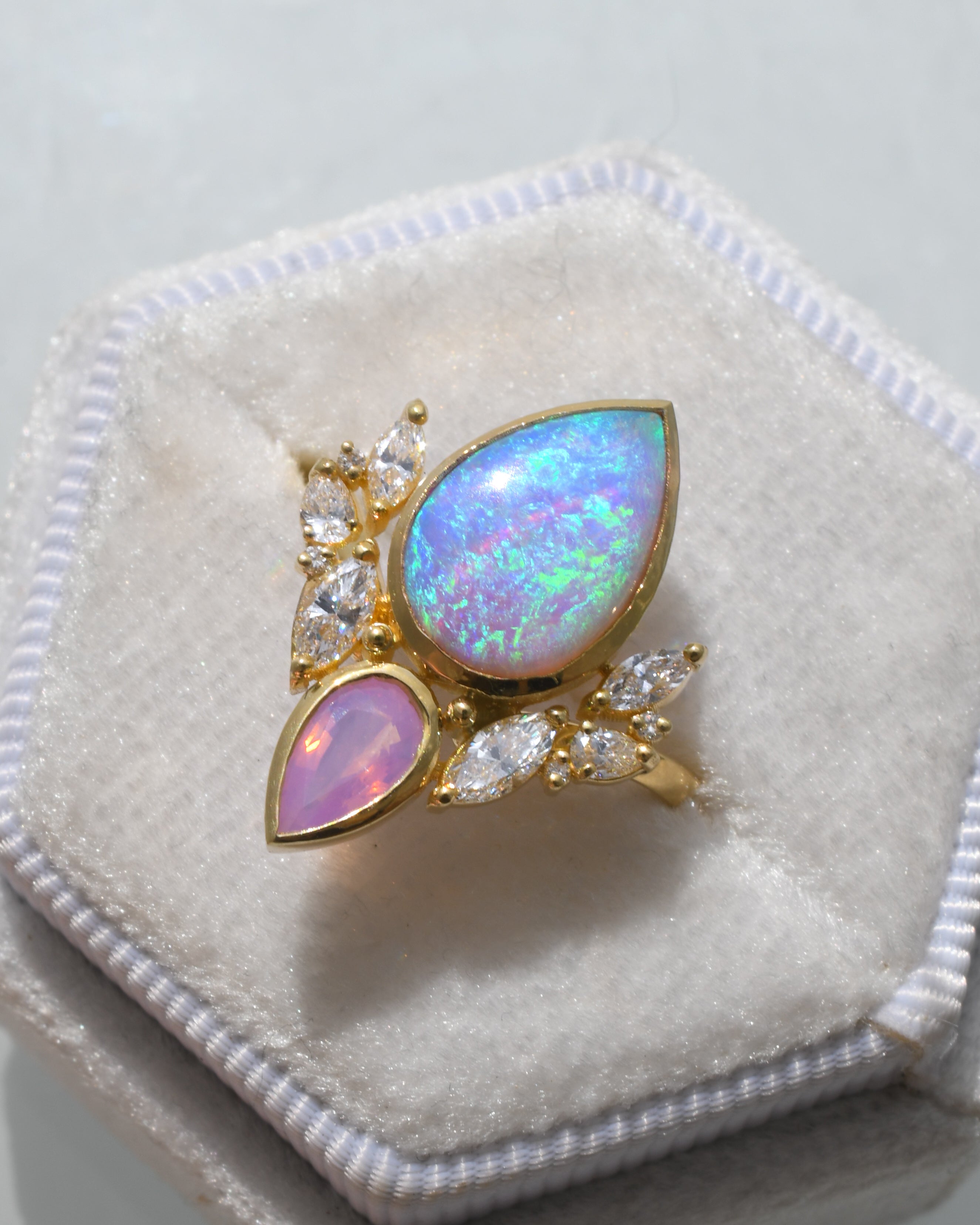 Phoenix Rising Ring Gold Phoenix Rising Ring Featuring a Beautiful Lavender Opal with Emerald F ...