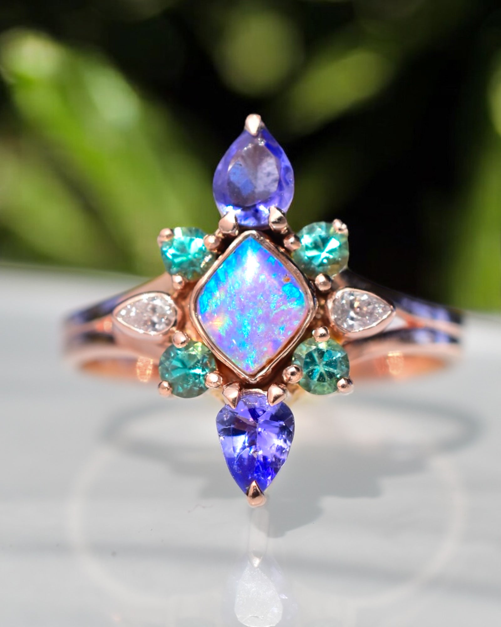 Australian Opal Innana Ring with Kite shaped and Lavender