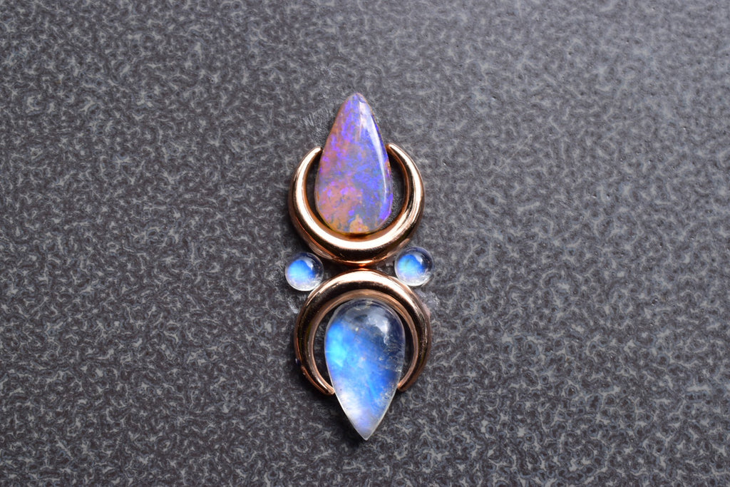 Opal and Moonstone La Luna Ring in Solid Gold Semi Custom - Angel Alchemy Jewelry