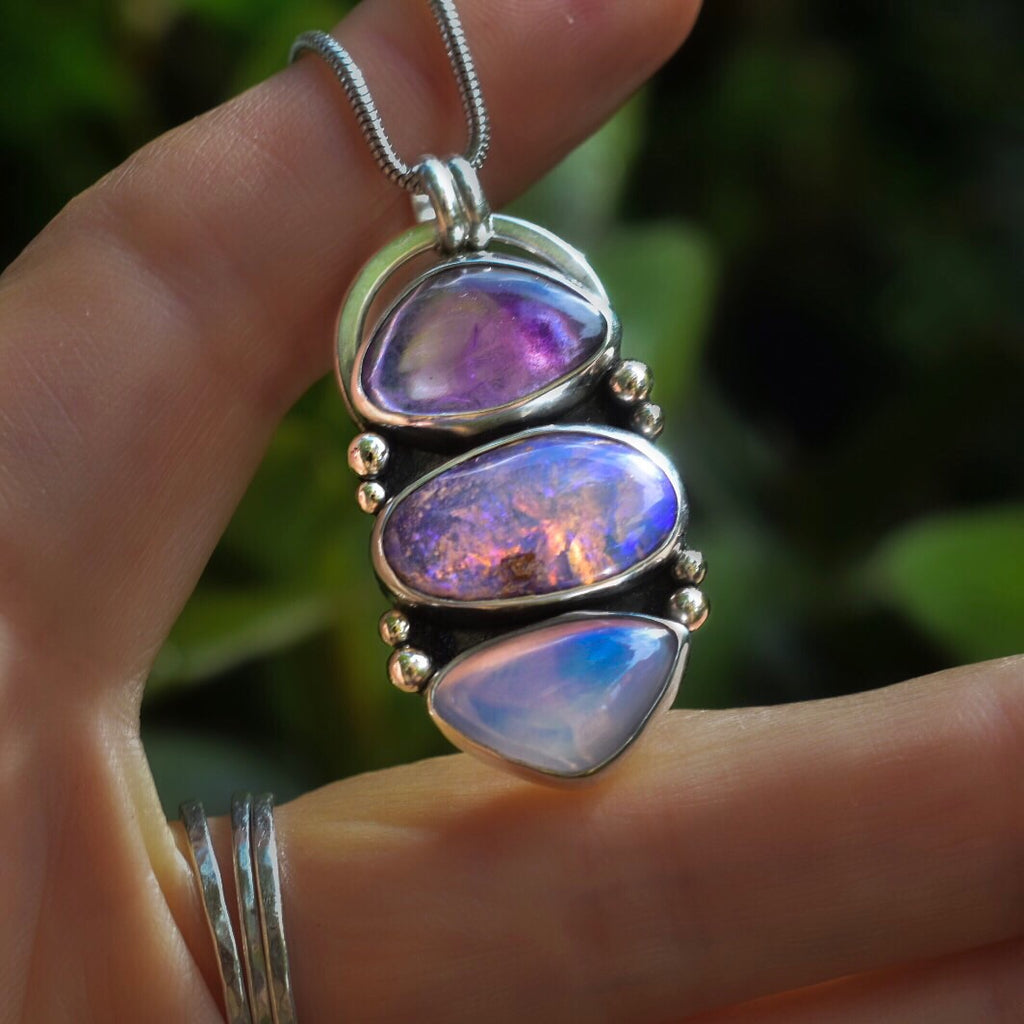 Australian Purple Pipe Opal Pendant with Amethyst and Lavender Quartz - Angel Alchemy Jewelry