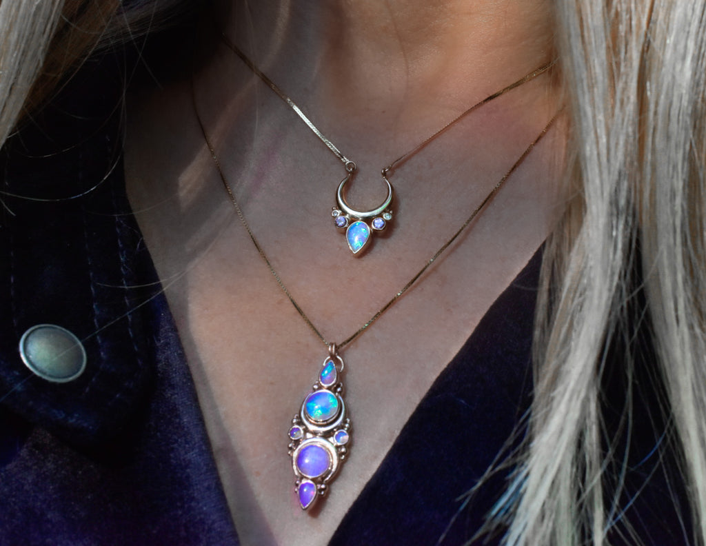 Australian opal La Luna Grande pendant  ( chain sold separately) in solid 14k rose gold - Angel Alchemy Jewelry