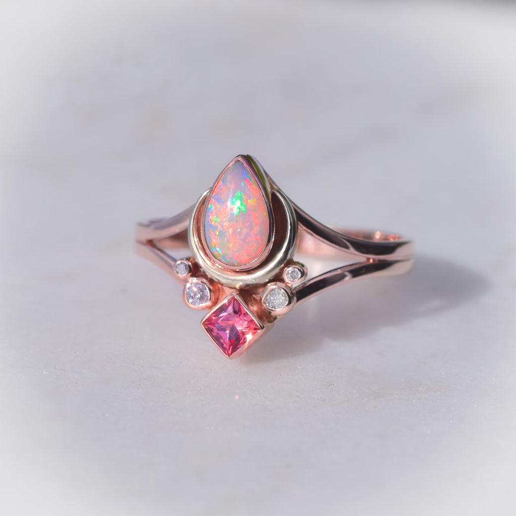 Mini Moonflower ring with Australian opal