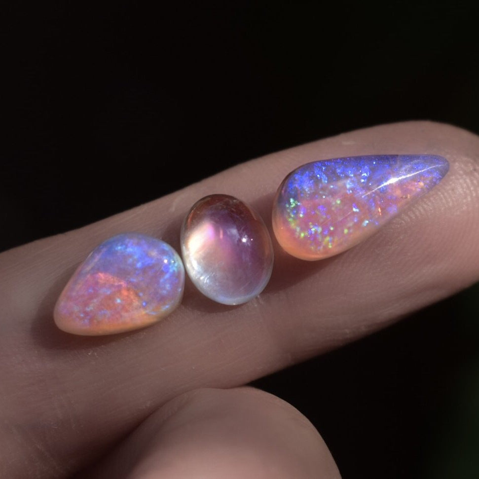 Australian Opal Ring with High Grade Rainbow Moonstone in solid Gold- Semi Custom - Angel Alchemy Jewelry