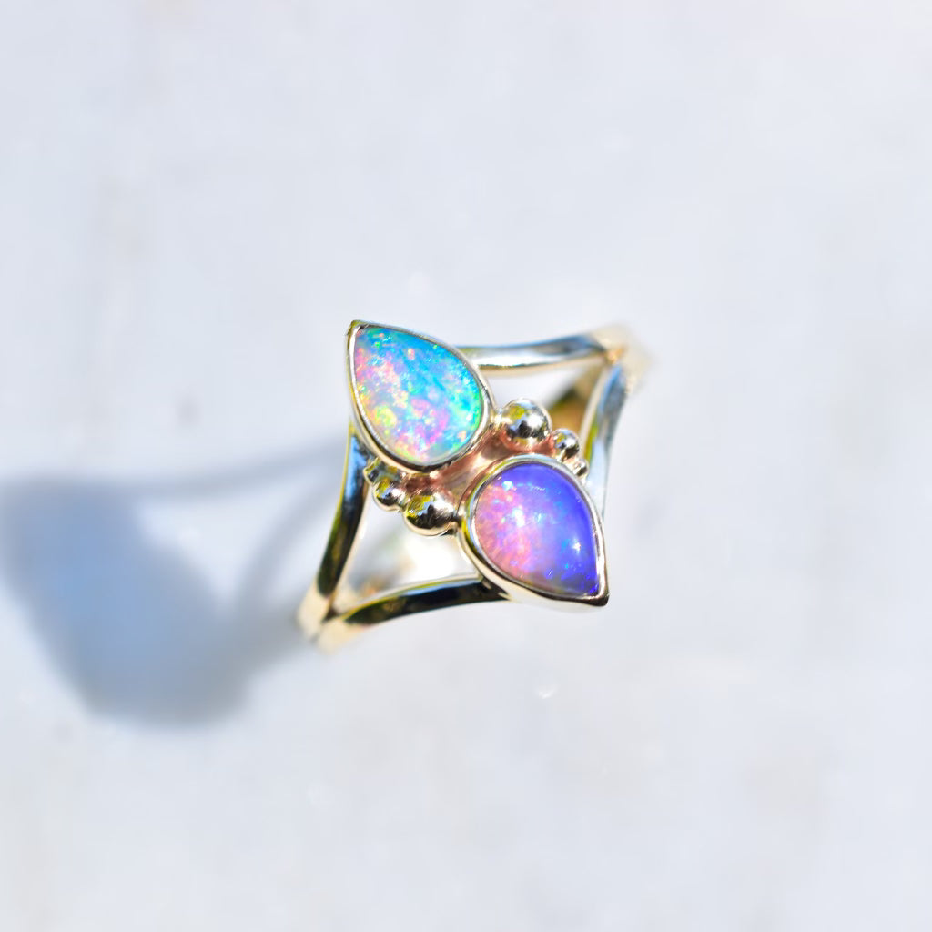 Talisman Double Opal Ring in solid 14k Gold Angel Alchemy