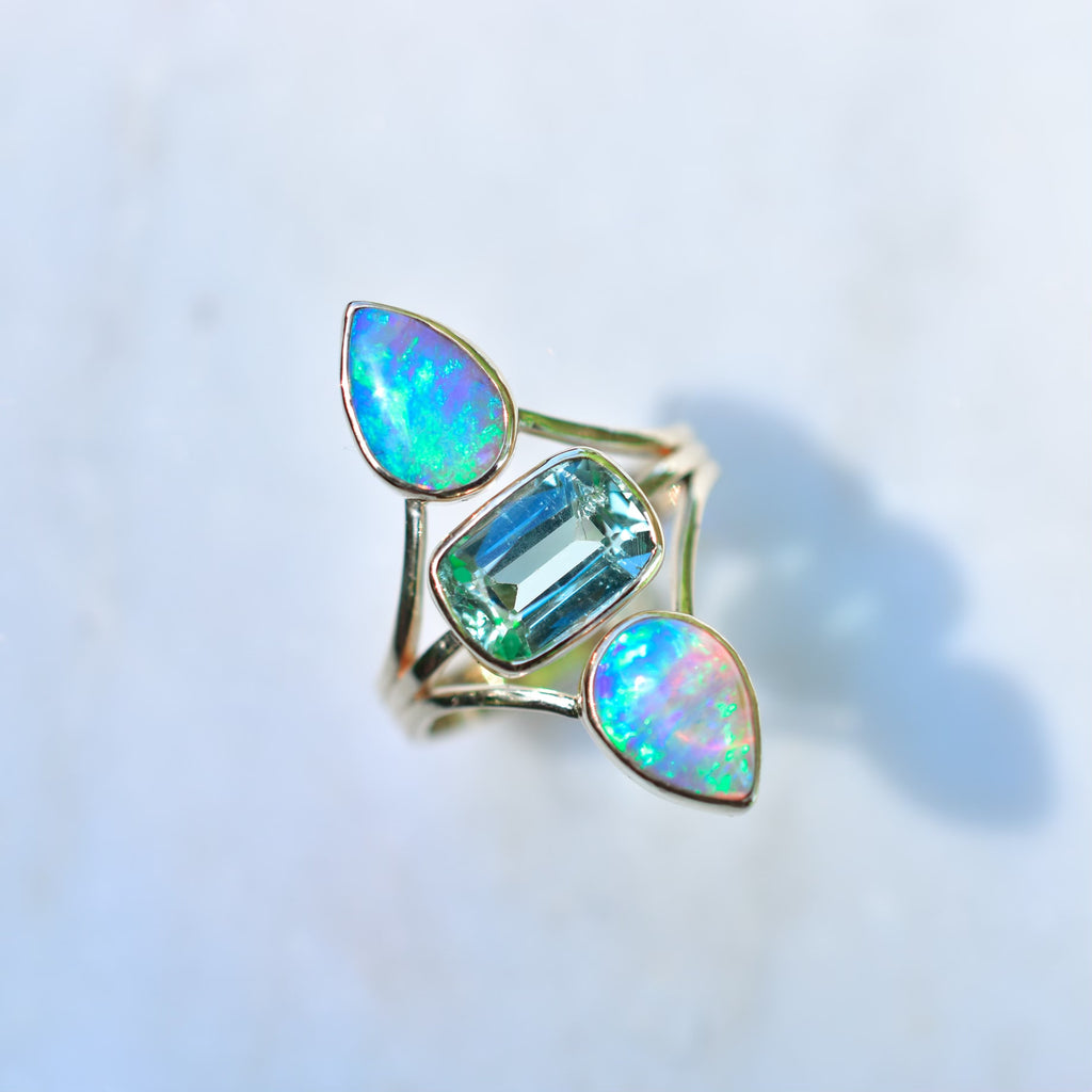 Tourmaline Ring with Australian Opals