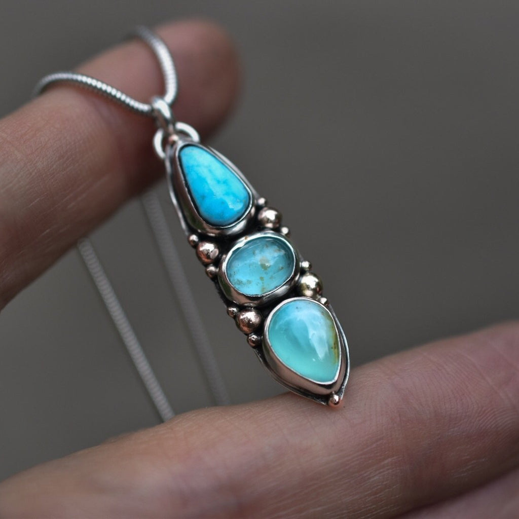 Peruvian Opal Pendant with Turquoise, Apatite and Gold details - Angel Alchemy Jewelry