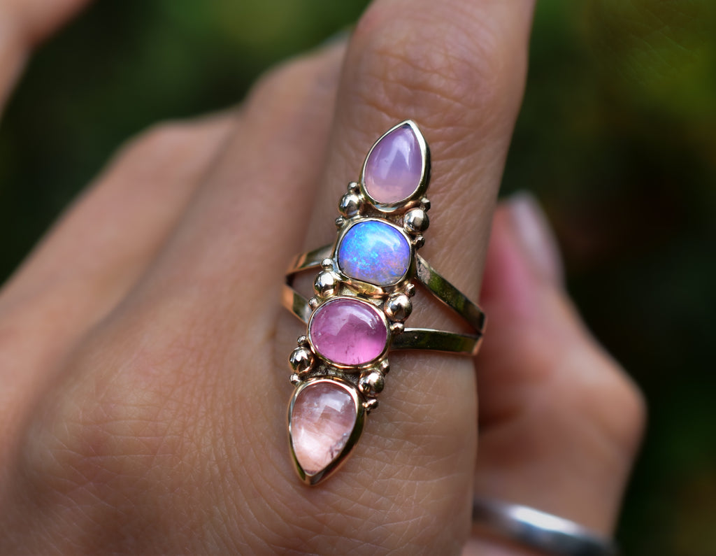 Australian Opal with Morganite, and Rubellite Tourmaline reserved - Angel Alchemy Jewelry