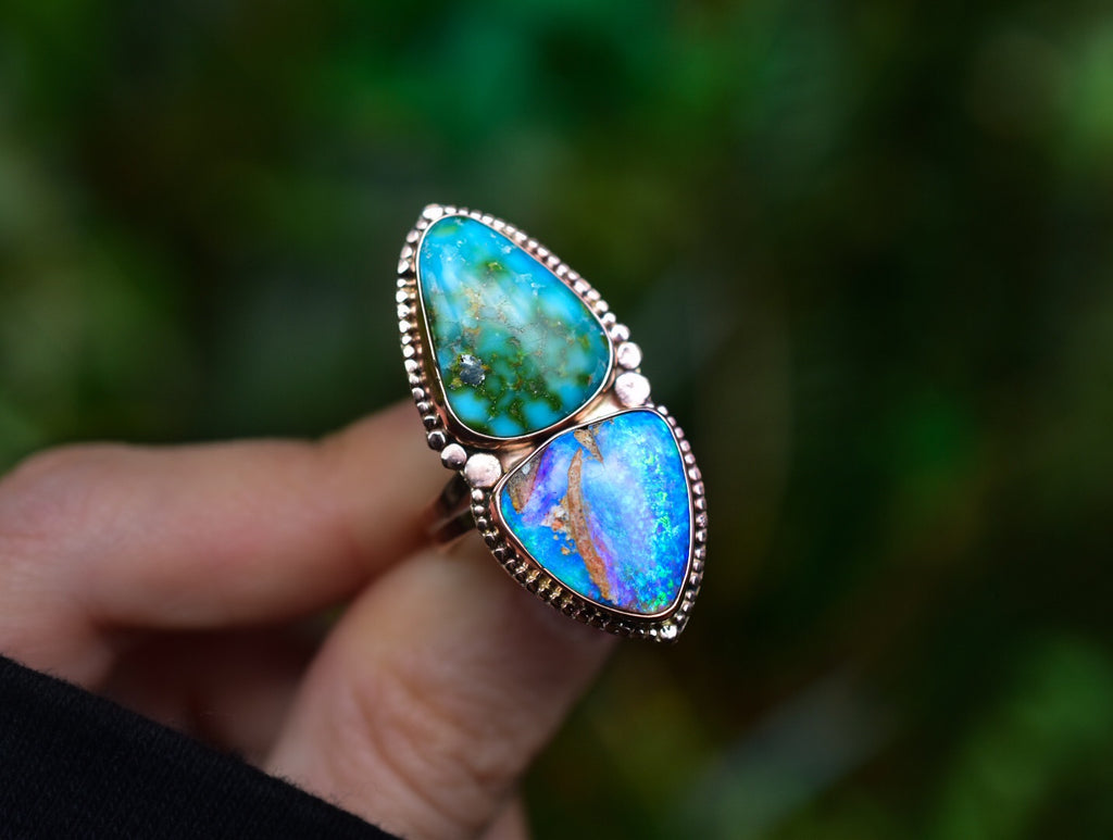 Australian Opal and Sonoran Gold Talisman Ring or Pendant In Solid Rose Gold - Reserved - Angel Alchemy Jewelry