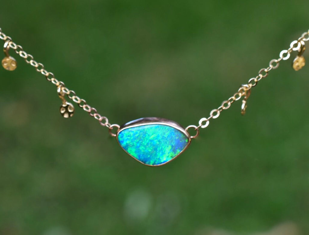 Australian Opal Choker Necklace in Solid Gold - Angel Alchemy Jewelry