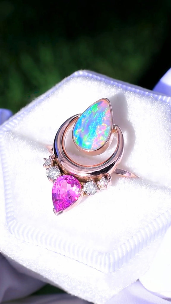 Spacey Moonflower Ring with Australian Opal