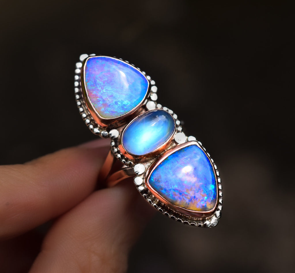 Moonstone And Opal Ring in Solid Rose Gold, With dots reserved - Angel Alchemy Jewelry