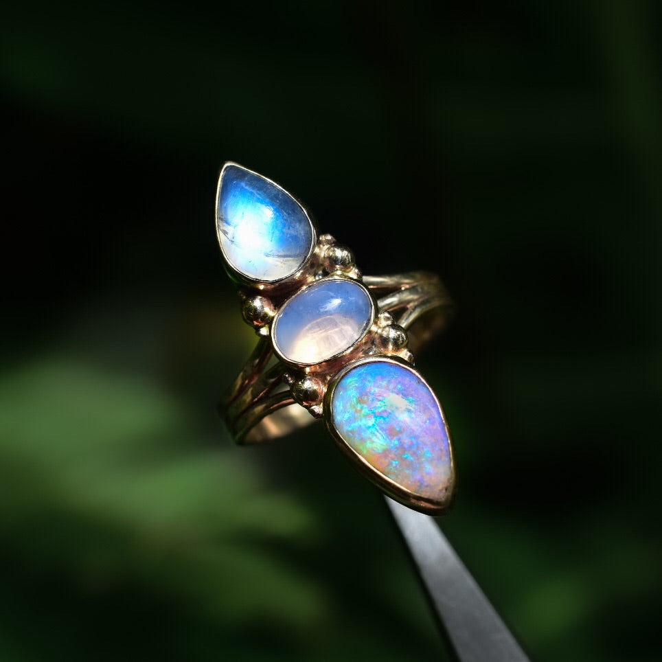 Australian Opal, Lavender Quartz and Moonstone Talisman Ring Semi Custom reserved - Angel Alchemy Jewelry