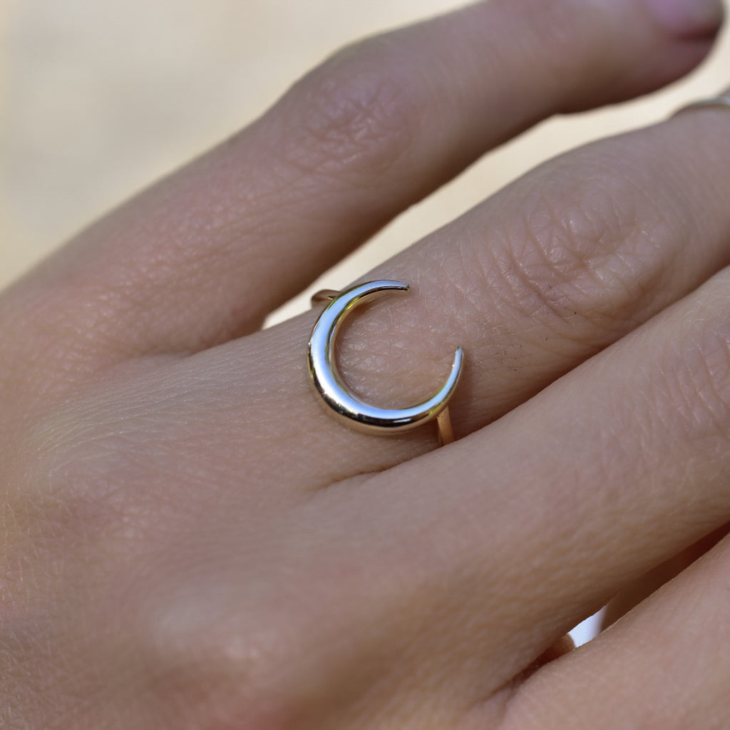 Crescent moon accent ring in solid 14k rose gold reserved - Angel Alchemy Jewelry