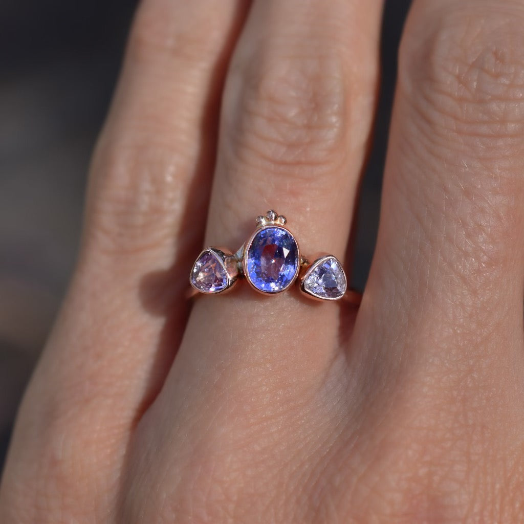 Lavender spinel and pink spinels ring in solid 14k rose gold reserved - Angel Alchemy Jewelry