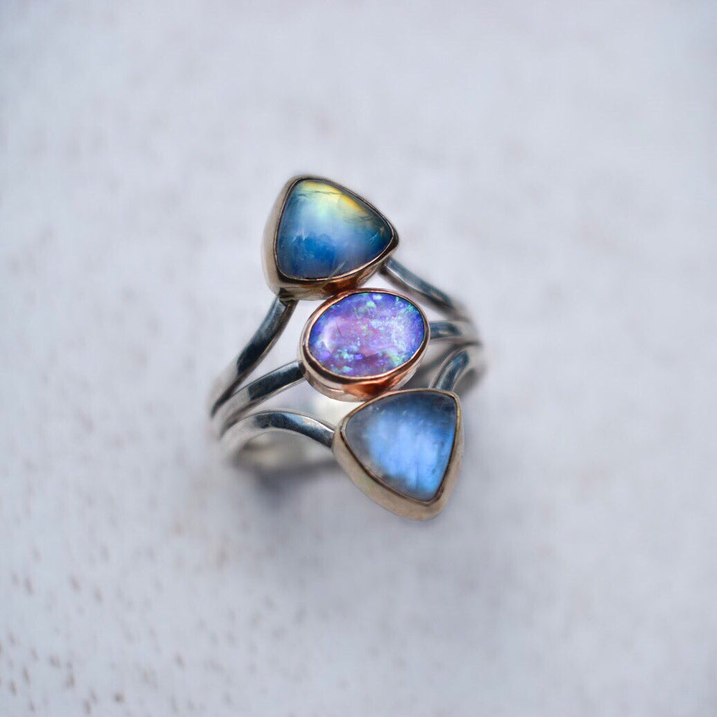Reserved Australian Opal And Moonstone Ring - Angel Alchemy Jewelry