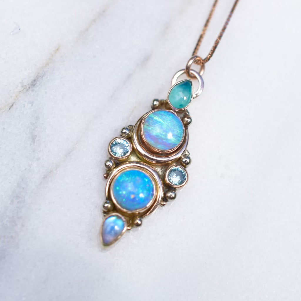 Australian opal Mini La Luna Grande solid 14k rose gold pendent ( chain sold separately) - Angel Alchemy Jewelry