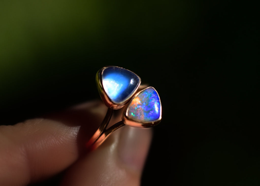 Australian Opal And Moonstone Ring Semi Custom reserved - Angel Alchemy Jewelry