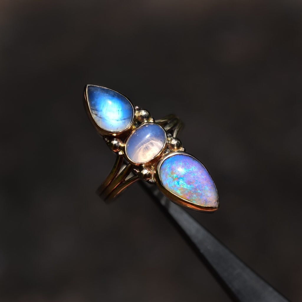 Australian Opal, Lavender Quartz and Moonstone Talisman Ring Semi Custom reserved - Angel Alchemy Jewelry