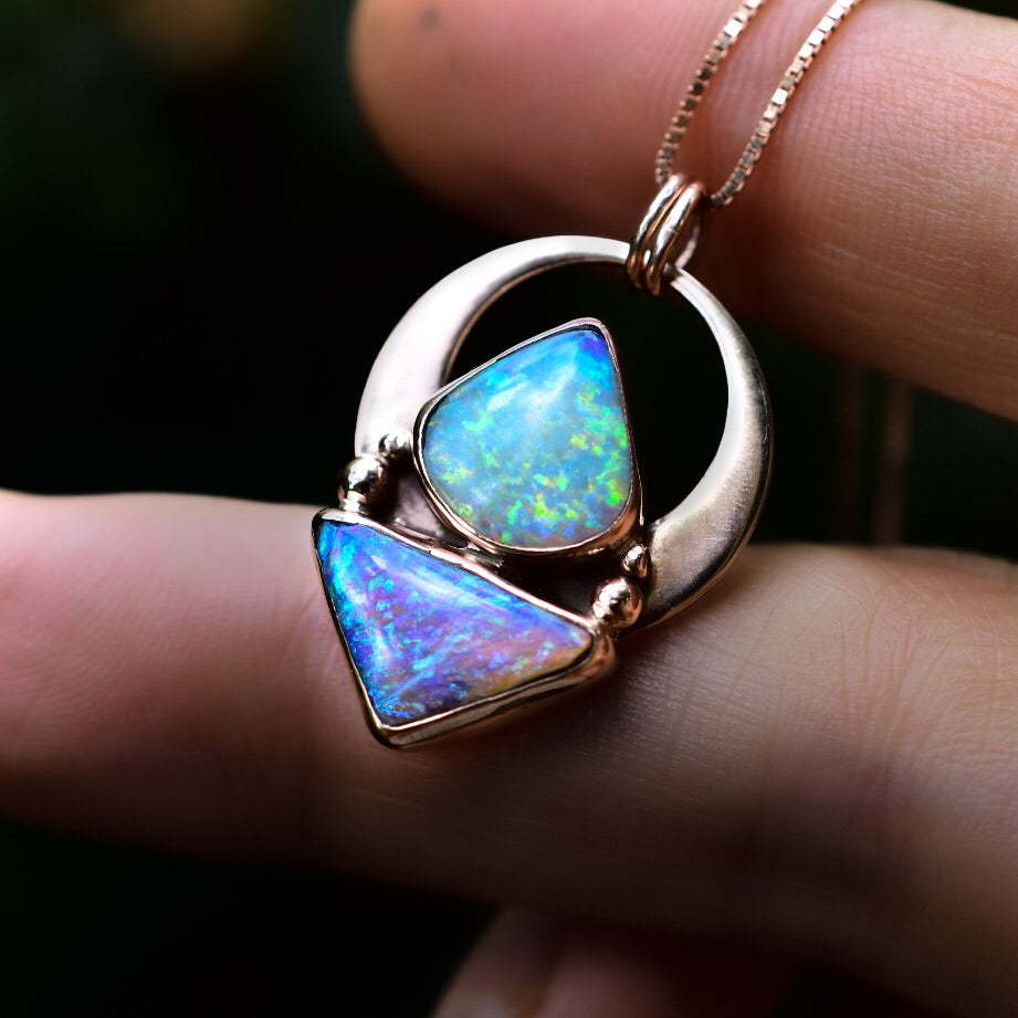 Australian Opal Angel Pendant or Ring in Solid rose or Yellow Gold Semi custom - Angel Alchemy Jewelry