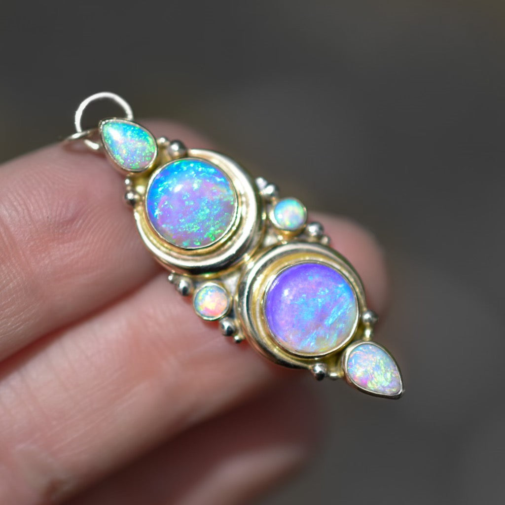 La Luna Grande pendent with all Australian opals in solid 14k yellow gold ( chain not included ) - Angel Alchemy Jewelry