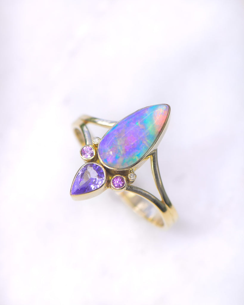 Lotus Bud Ring with Australian Opal