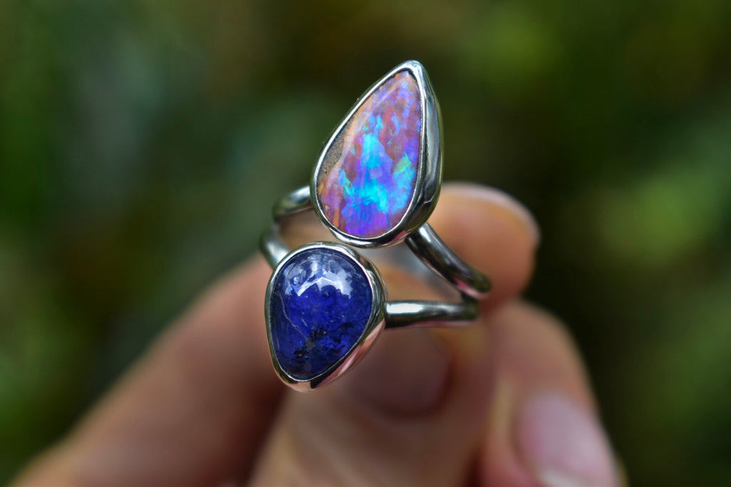 Made to Order Australian Opal Ring with Tanzanite reserved - Angel Alchemy Jewelry