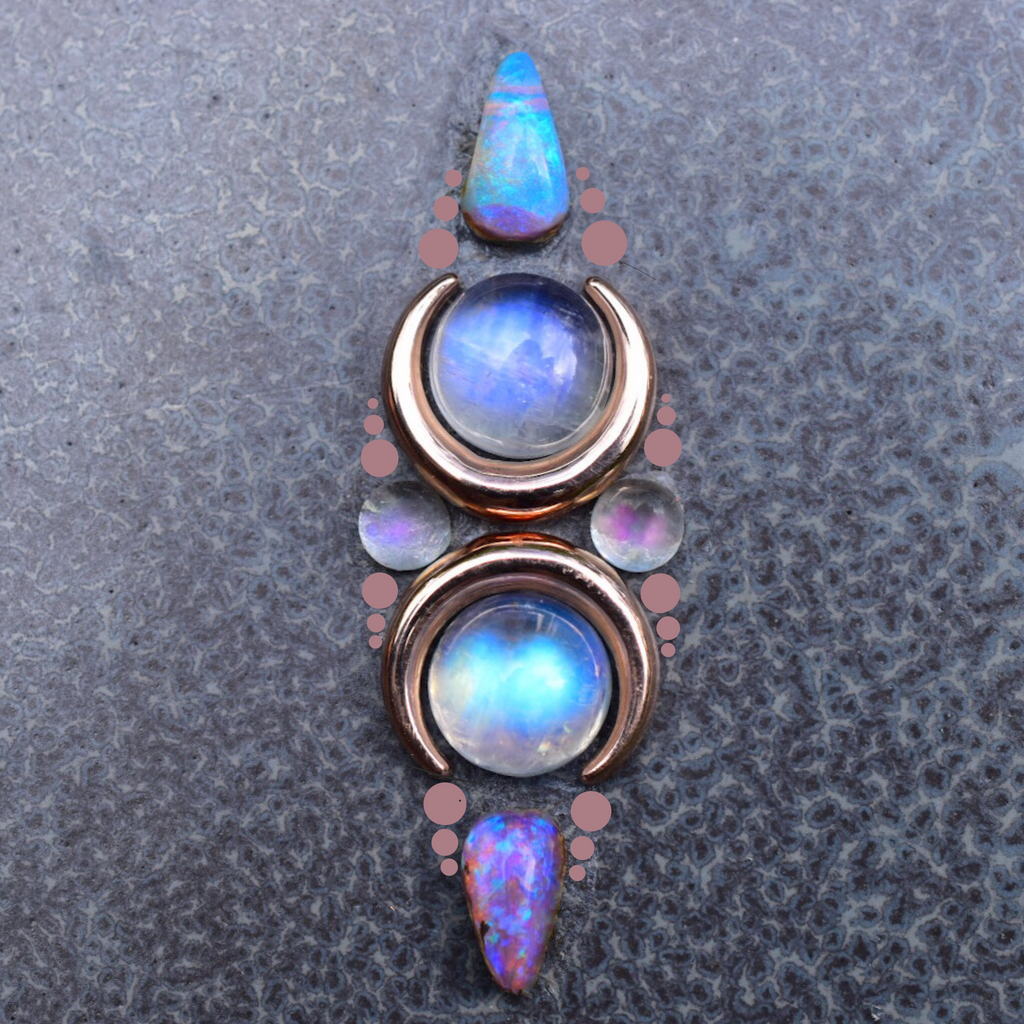 Australian Opal and Moonstone La Luna Talisman in Solid Gold Semi Custom - Angel Alchemy Jewelry