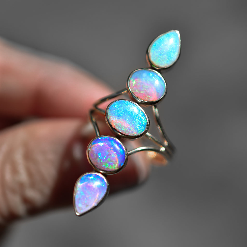 Australian Opal unicorn talisman ring in solid 14k yellow gold - Angel Alchemy Jewelry