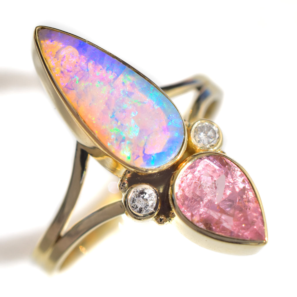 Pink Tourmaline Ring with Australian Opal 