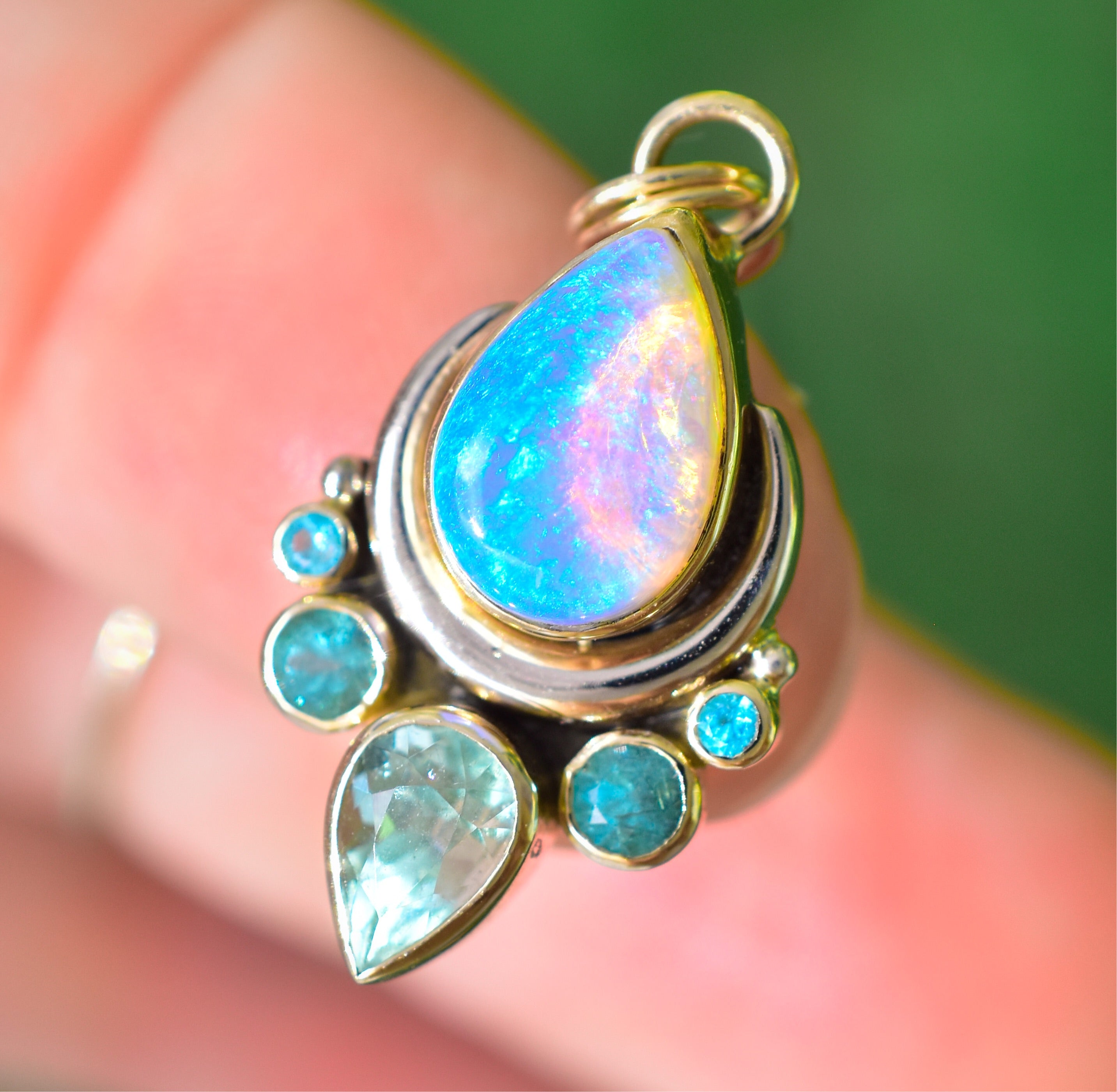 Sterling Silver Green Amethyst Heirloom Fire Rainbow Huge Opal 