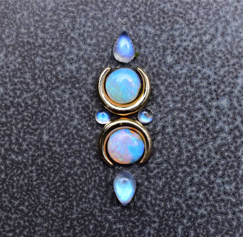 Australian Opal and Moonstone La Luna Talisman in Solid Gold reserved - Angel Alchemy Jewelry