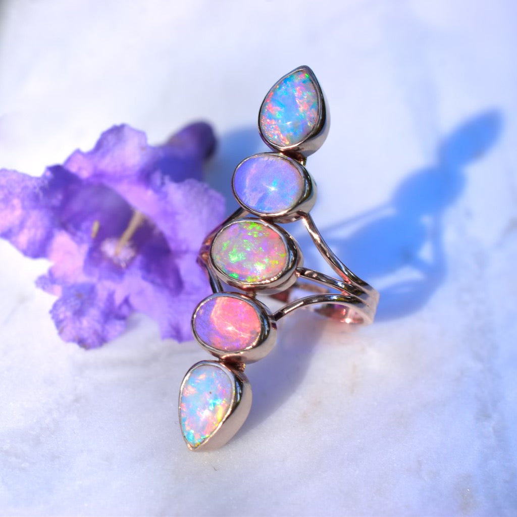 Australian opal “Floating” style unicorn ring in solid 14k mixed gold ( please read description) - Angel Alchemy Jewelry