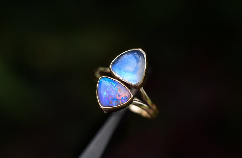 Australian Opal And Moonstone Ring Semi Custom reserved - Angel Alchemy Jewelry