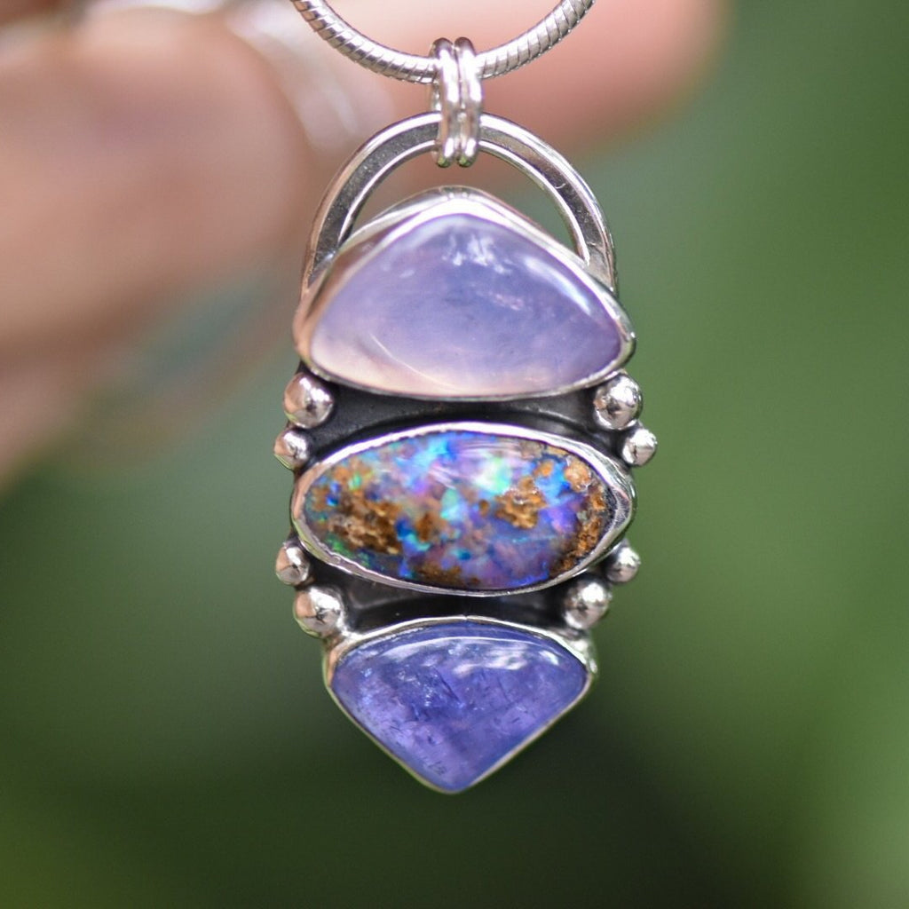 Australian Opal, Tanzanite, and Lavender Quartz Talisman Pendant - Angel Alchemy Jewelry