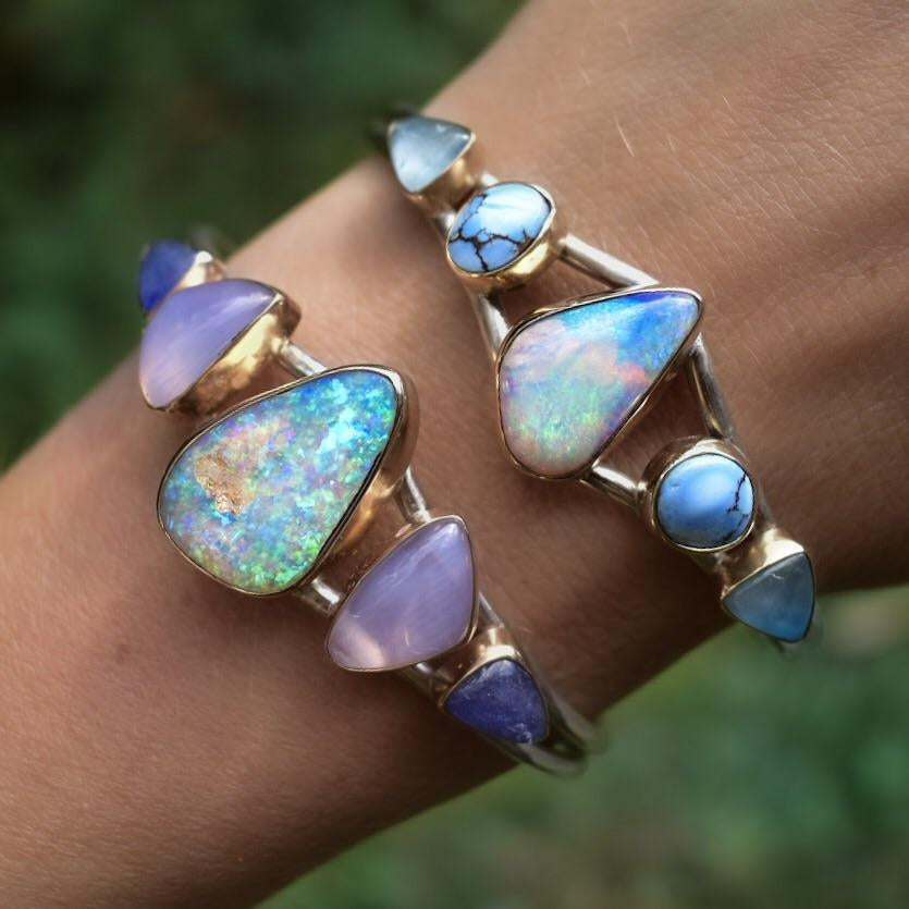 Semi Custom Opal and Lavender Quartz Cuff Bracelet - Angel Alchemy Jewelry