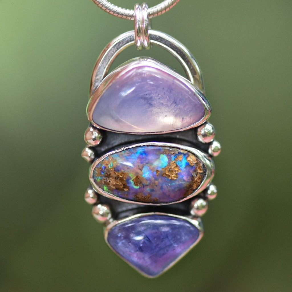 Australian Opal, Tanzanite, and Lavender Quartz Talisman Pendant - Angel Alchemy Jewelry