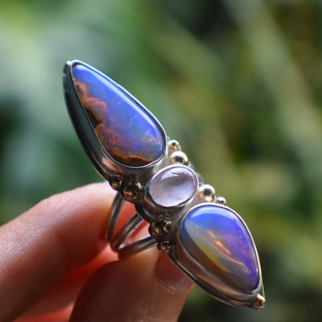 Australin Purple/Rainbow Pipe Opal Goddess Talisman with Morganite and Gold - Angel Alchemy Jewelry