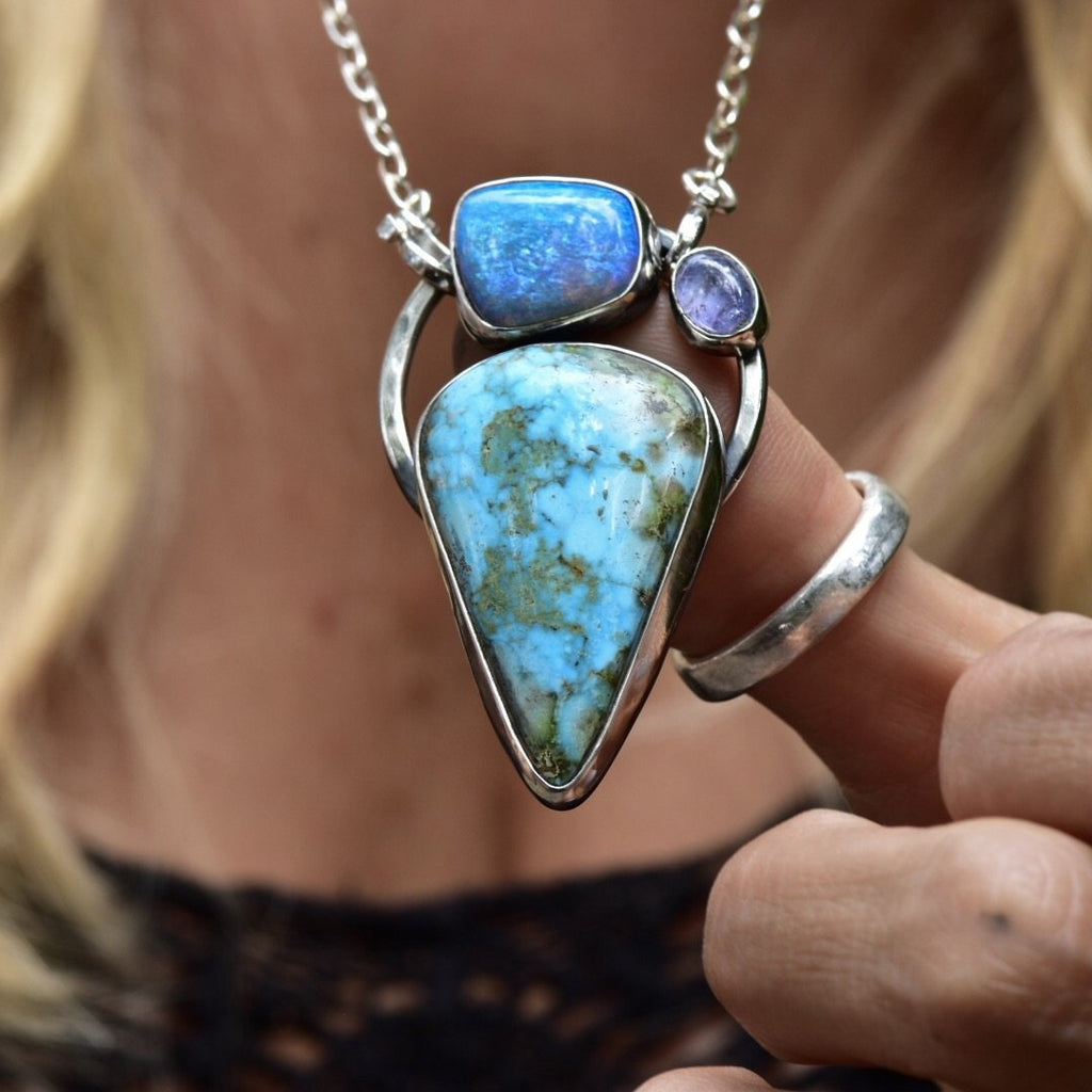 Australian Opal, Turquoise, and Tanzanite necklace - Angel Alchemy Jewelry