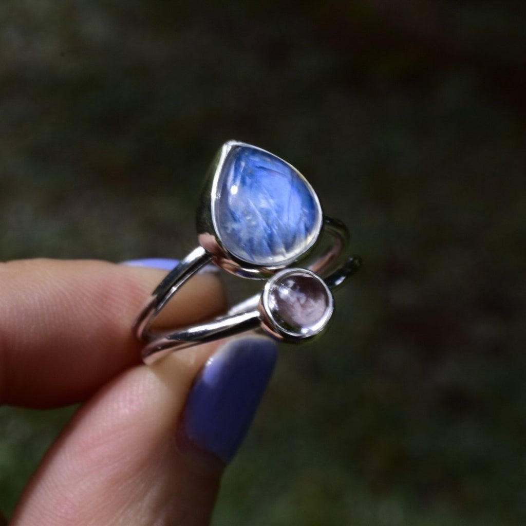 Morganite and Moonstone Ring in Silver Custom Order - Angel Alchemy Jewelry