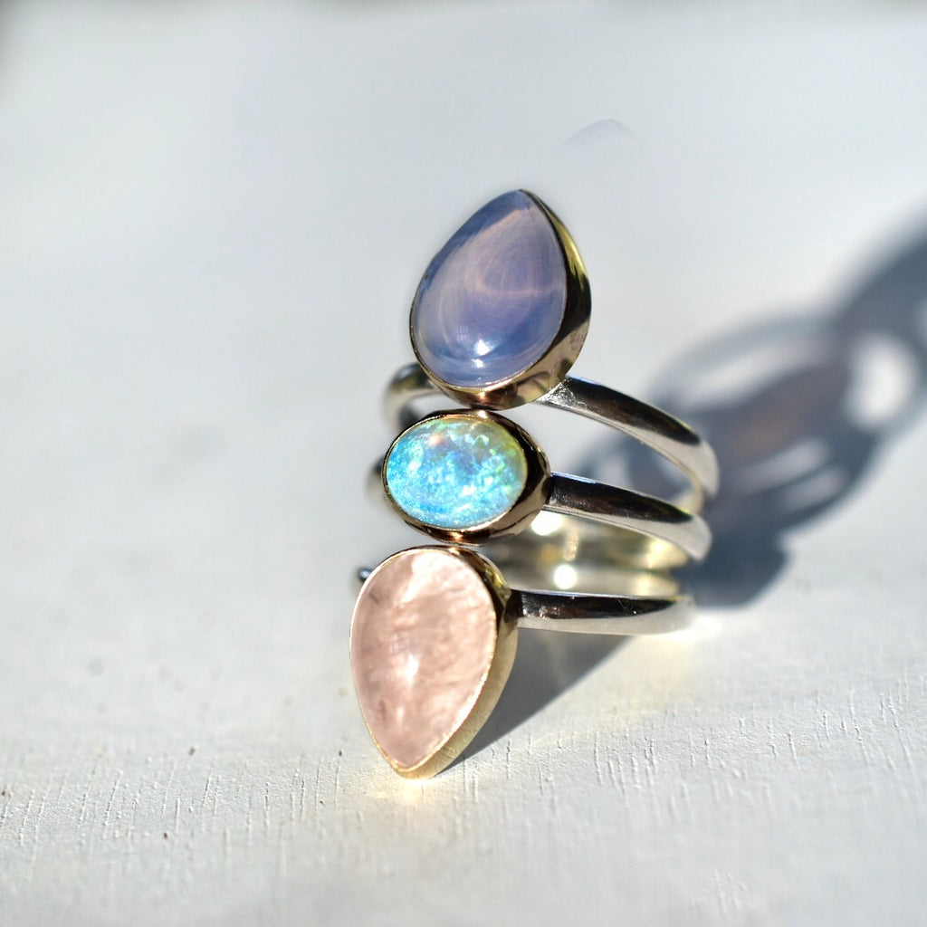 Australian Crystal Pipe Opal Talisman ring with Morganite and Lavender Quartz - Angel Alchemy Jewelry