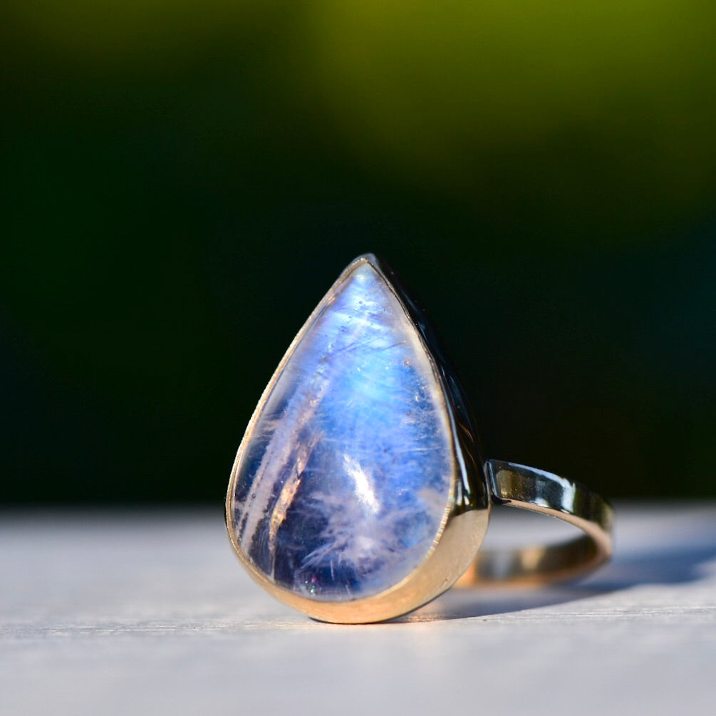 High Grade Moonstone Ring in Solid 14k gold - Angel Alchemy Jewelry