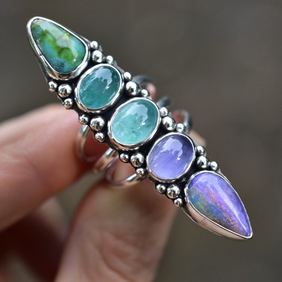 Unicorn Pendant in silver with Gold dots and bezels featuring Australian Opal and Turquoise - Angel Alchemy Jewelry