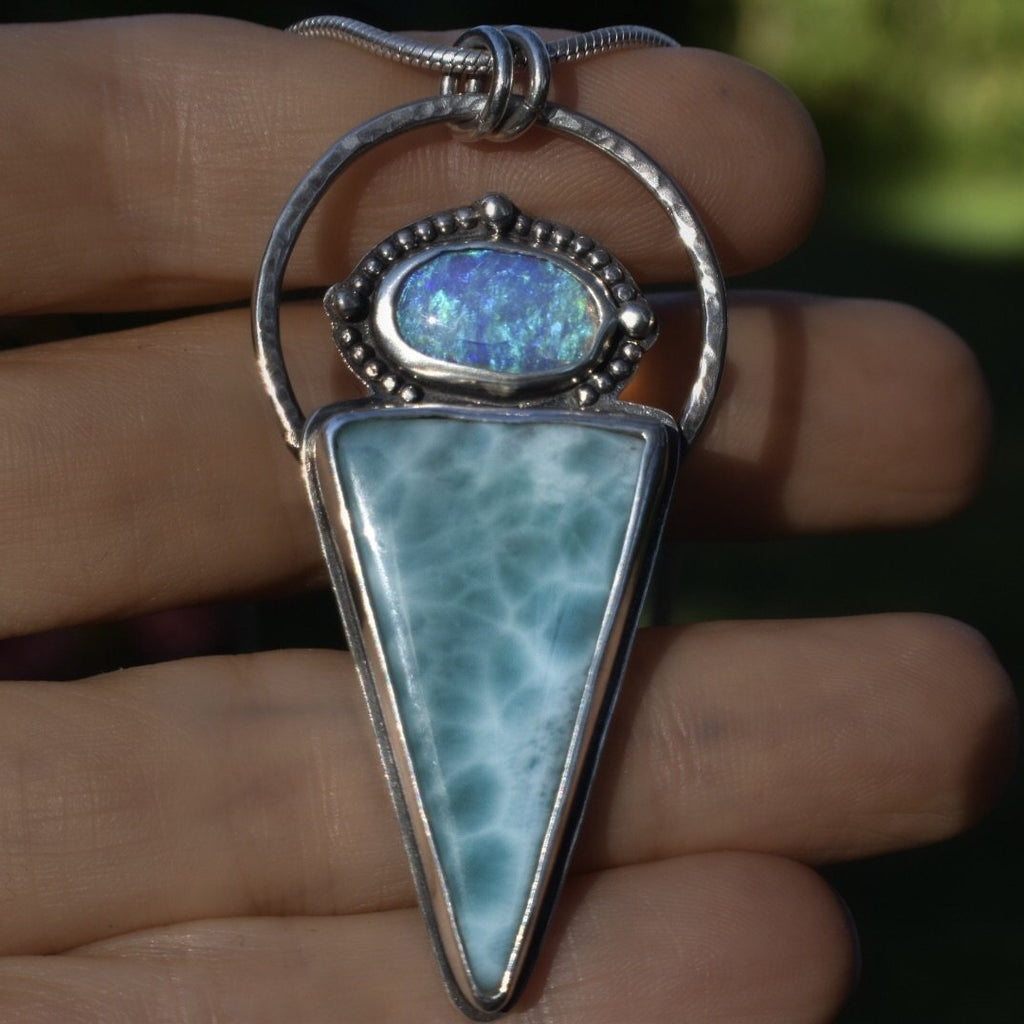 Larimar and Australian Opal necklace Sterling Silver - Angel Alchemy Jewelry