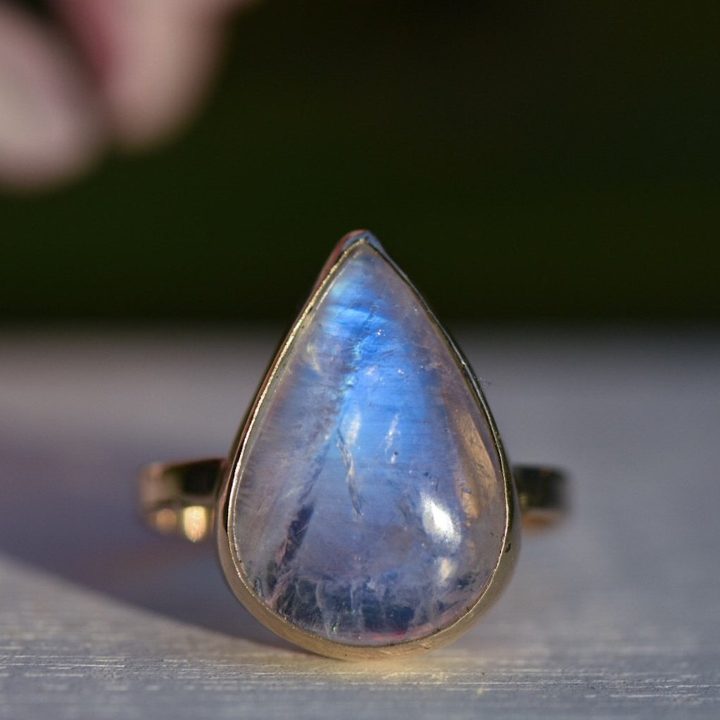 High Grade Moonstone Ring in Solid 14k gold - Angel Alchemy Jewelry