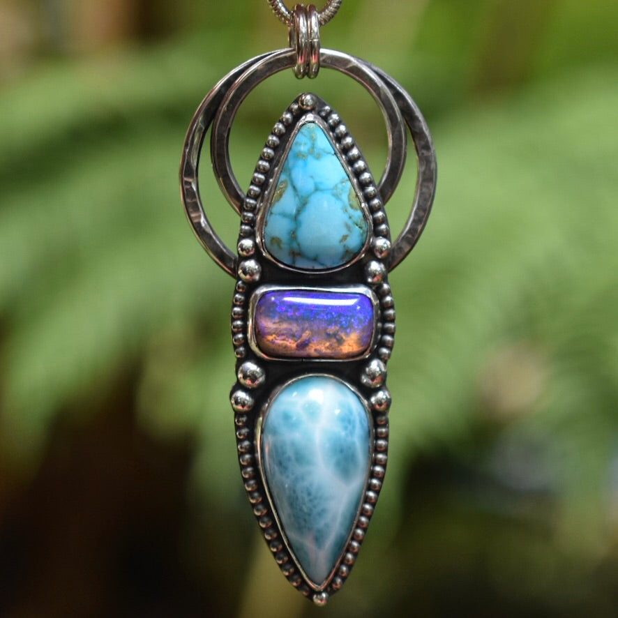 Angel Alchemy Talisman Necklace with Australian Opal, and High grade Turquoise and Larimar - Angel Alchemy Jewelry