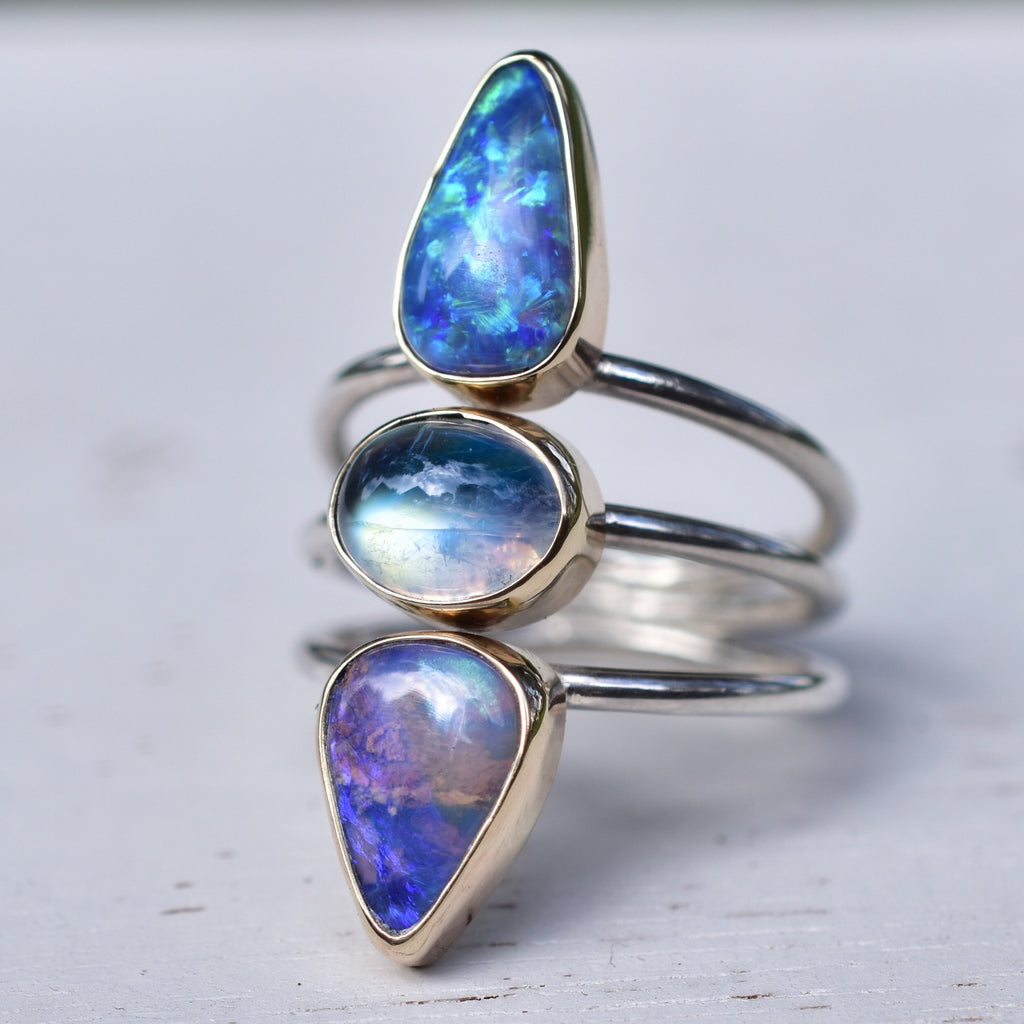 Made to order Opal and Moonstone Ring in Silver (reserved) - Angel Alchemy Jewelry