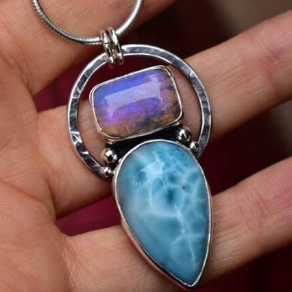 purple Australian Opal and High Grade Larimar necklace - Angel Alchemy Jewelry