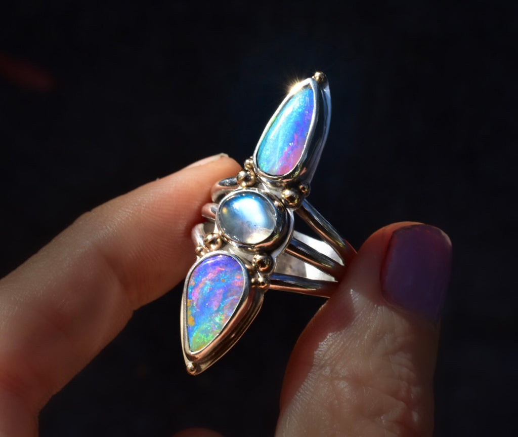 High quality Australian opal and Moonstone goddess statement ring (reserved) - Angel Alchemy Jewelry