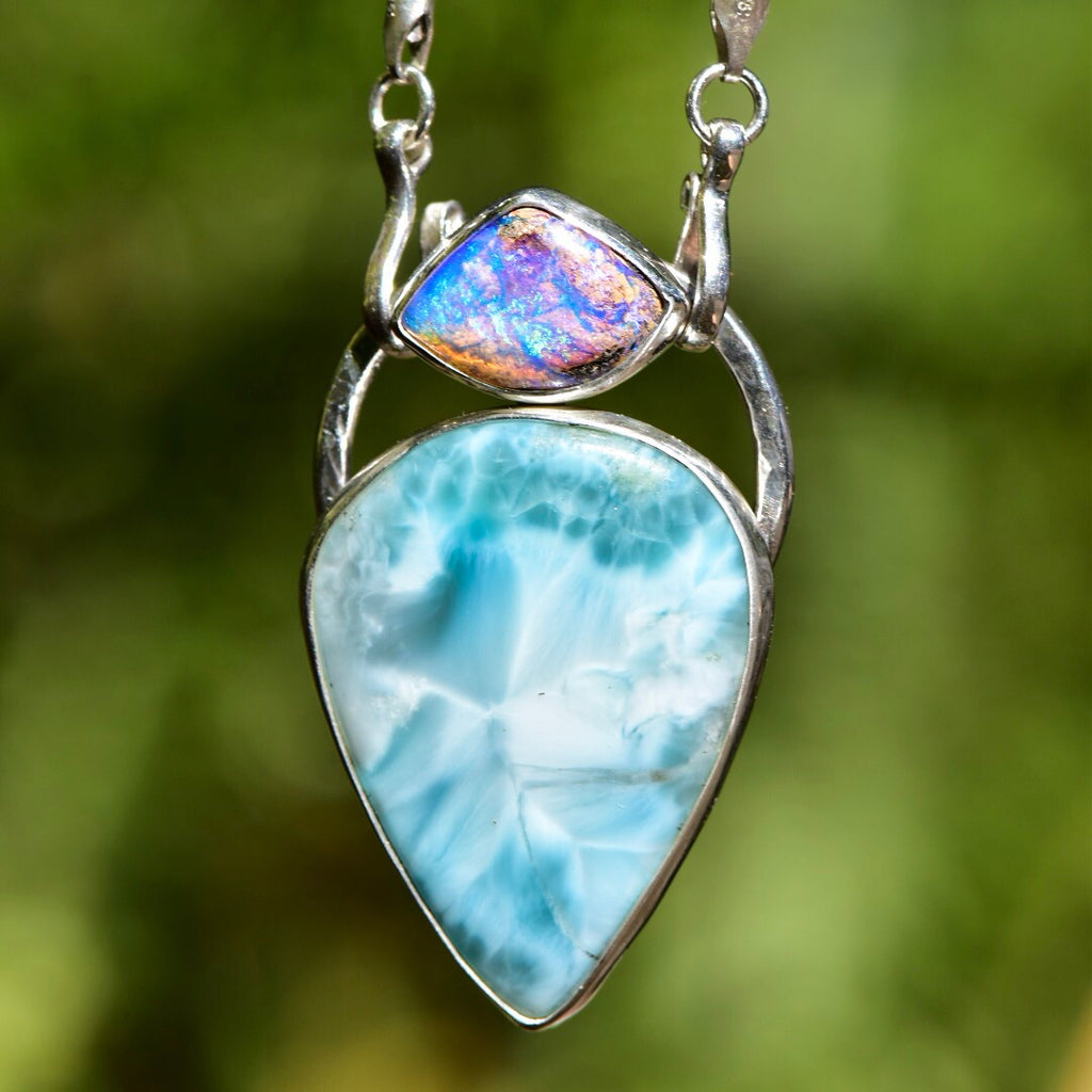 Larimar & Purple Australian  Opal Necklace - Angel Alchemy Jewelry